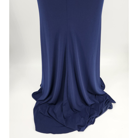 Nina Canacci Formal Evening Dress 10 Embellished Beaded Cut Out Navy‎ Blue Cream - Picture 10 of 15